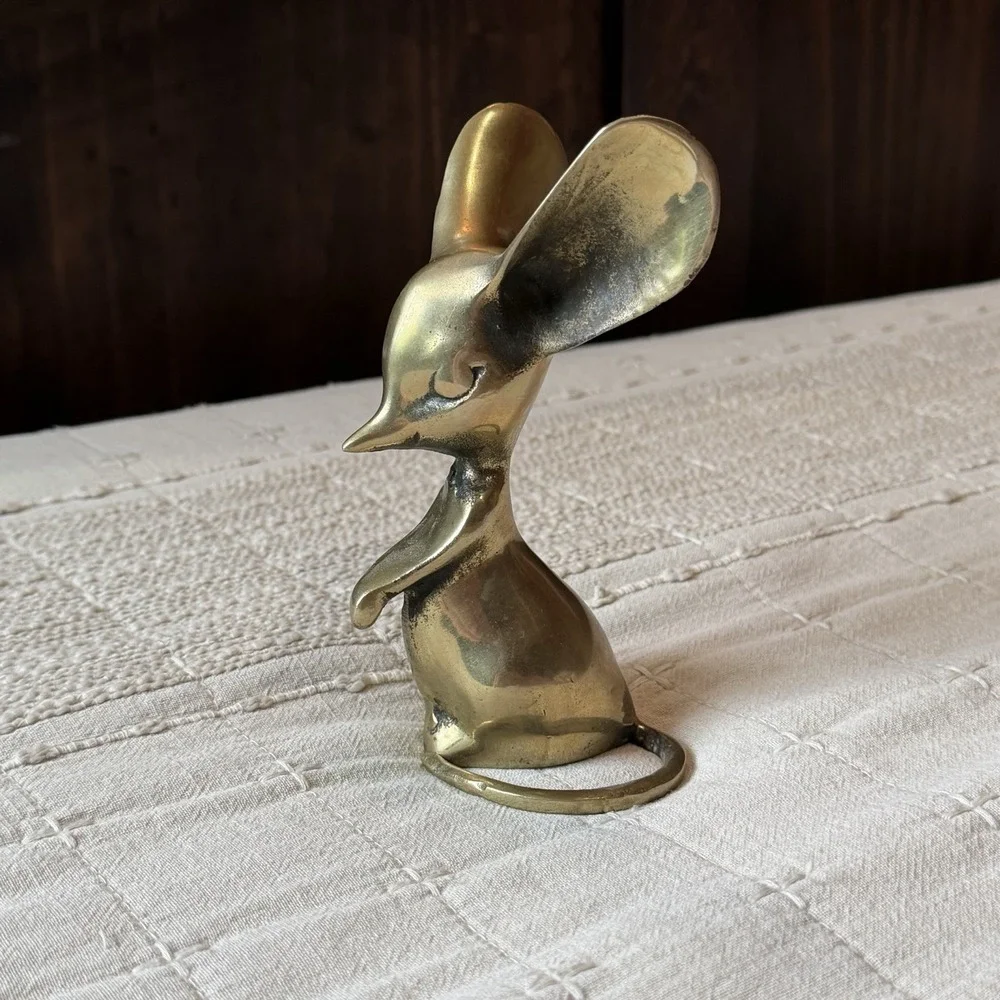 Vintage MCM long ear brass mouse, 5 1/2